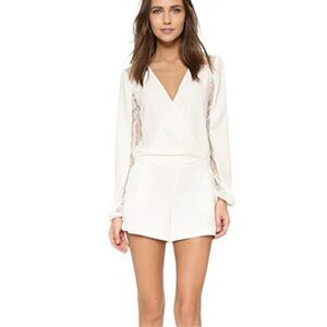 NEW PARKER romper ivory Ross lace back long sleeve with pockets L